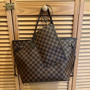 Brown Check Bag (dupe) red interior with removable zip pouch.